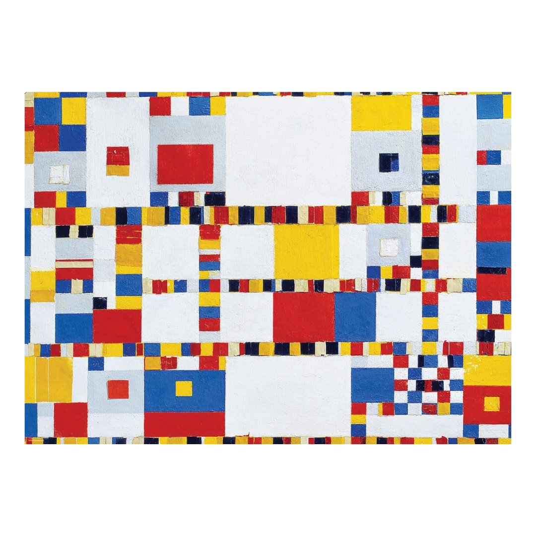 Colorful geometric patterned blanket with squares in red, blue, yellow, and white on a white background