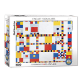 Piet Mondrian-style puzzle box with colorful square pattern on a white background