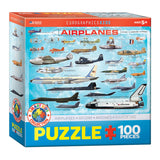 EuroGraphics Kids airplane puzzle box with various aircraft illustrations on a blue background