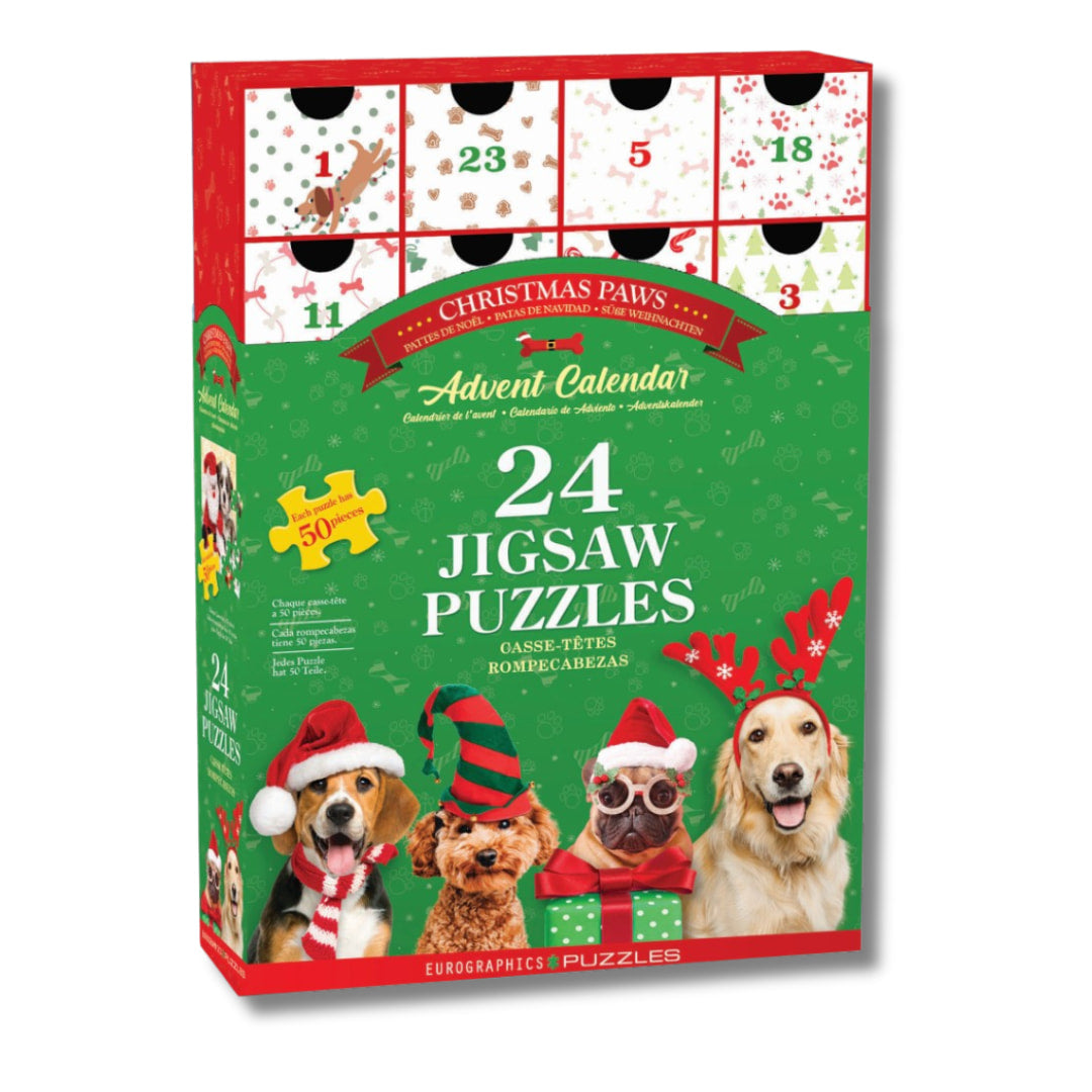 Christmas jigsaw puzzle advent calendar featuring 24 dog puzzles