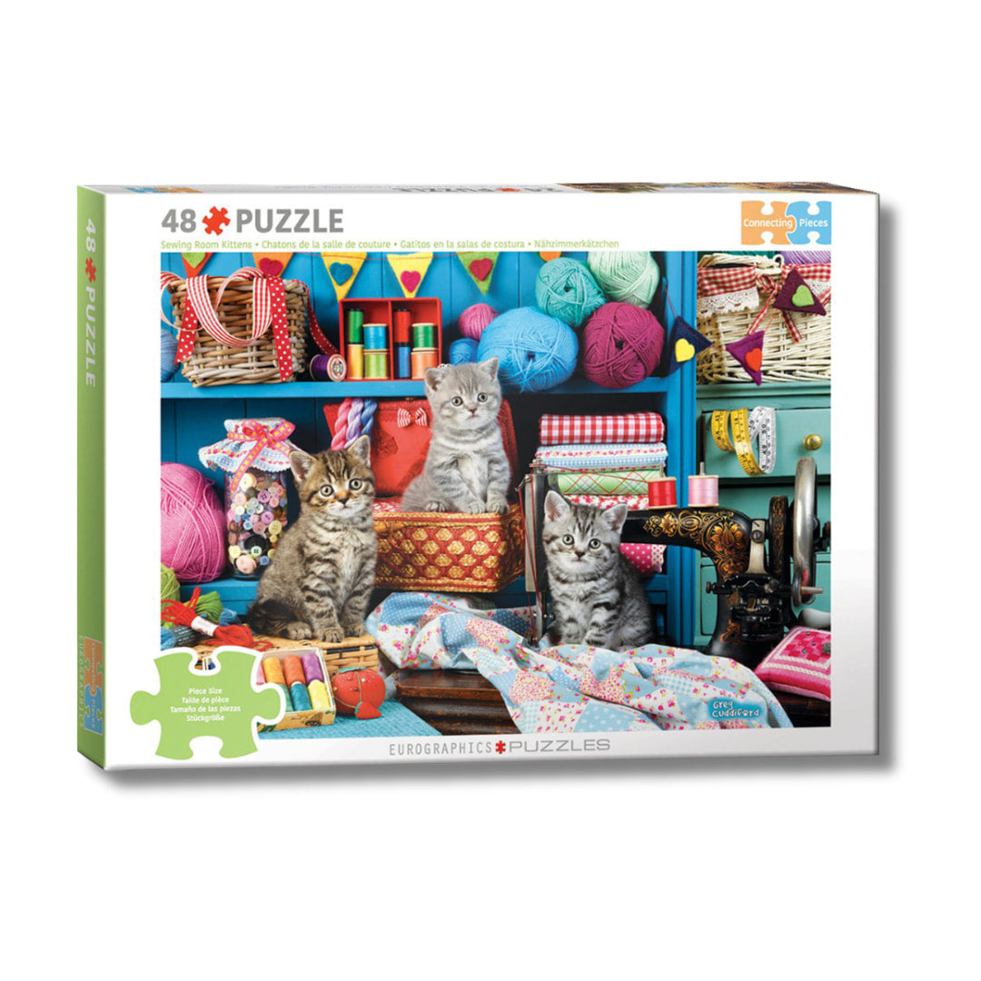 Eurographics Puzzles - Sewing Room Kittens 48 Piece Puzzle - Connecting Pieces - The Puzzle Nerds 