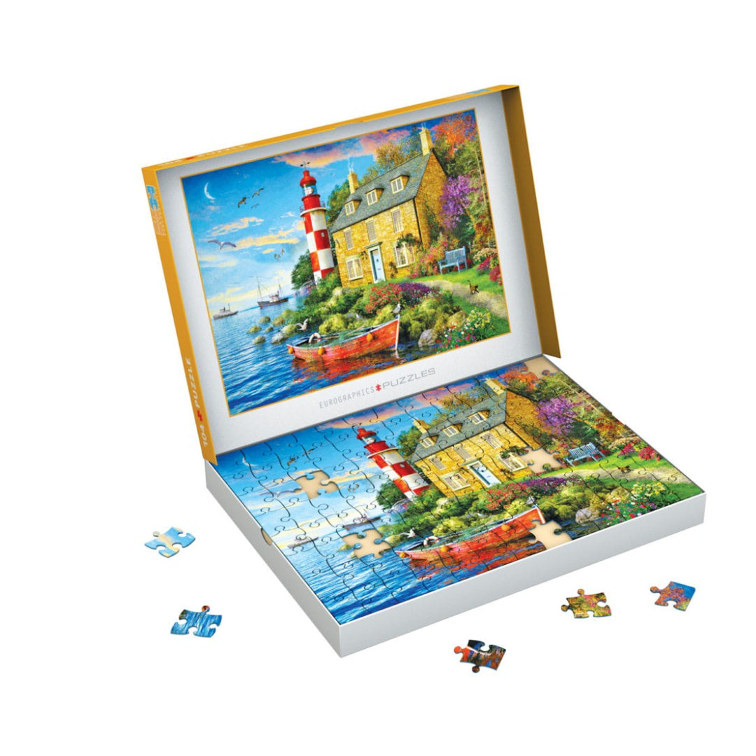 Eurographics Puzzles - The Cottage Lighthouse 104 Piece Puzzle - Connecting Pieces - The Puzzle Nerds 
