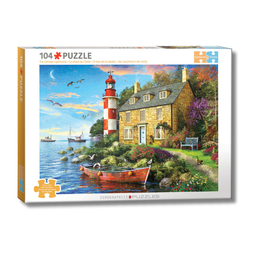 Eurographics Puzzles - The Cottage Lighthouse 104 Piece Puzzle - Connecting Pieces - The Puzzle Nerds 