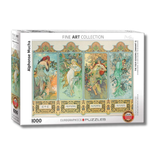 A jigsaw puzzle featuring the Four Seasons painting by Mucha