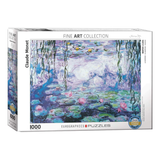 Jigsaw puzzle box featuring Claude Monet's 'Water Lilies' artwork with EuroGraphics branding.