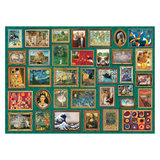 Collage of famous artworks on a green background