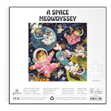 Jigsaw puzzle packaging with space-themed illustration of cats in astronaut suits.