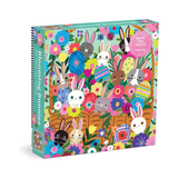 Colorful puzzle box with Easter-themed design featuring bunnies and flowers.