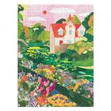 Colorful puzzle with a garden and house design on a white background