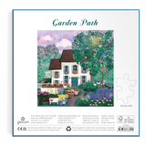 Garden Path puzzle packaging with a house and garden illustration on a white background