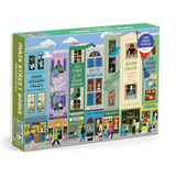 Puzzle box with colorful book store design on a white background