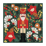Jigsaw puzzle with a nutcracker design surrounded by flowers and leaves on a green background