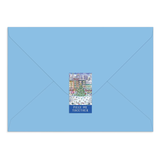 Blue envelope with a colorful puzzle piece design and text on a white background