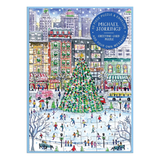 Puzzle packaging with a Christmas scene illustration on a white background