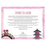 Gallion Japanese Tea Garden puzzle packaging with text and illustrations of a tea house and bridge.