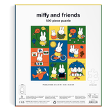 Miffy and friends 500 piece puzzle packaging with colorful illustrations of Miffy in various poses.