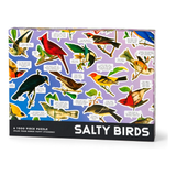 Salty Birds puzzle box with colorful bird illustrations on a purple background
