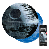 Death Star circular jigsaw puzzle with packaging featuring Star Wars branding on a white background