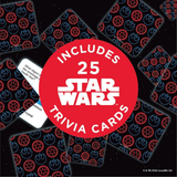 Star Wars trivia cards with a red circle indicating 25 cards included on a black background.