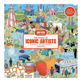 Jigsaw puzzle box featuring a colorful illustration of various artists and scenes, with a fold-out guide to the artists on the top right corner.