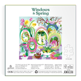 Puzzle packaging with 'Windows to Spring' design featuring Easter-themed illustrations.