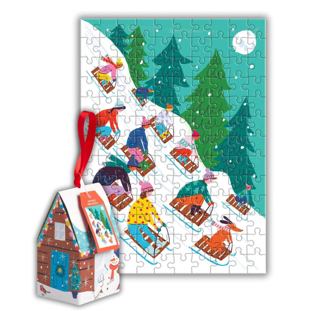 Galison - Winter Sledding 130 Piece Mini Puzzle Ornament - The Puzzle Nerds 