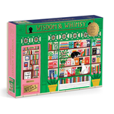 Jigsaw puzzle box with colorful design and 'Wisdom & Whimsy' text on a white background