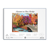 Jigsaw puzzle packaging with 'Autumn on Bow Bridge' illustration
