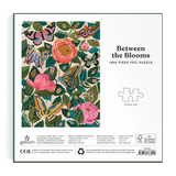 Gallison 'Between the Blooms' 1000 piece foil puzzle packaging with butterflies and flowers.