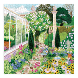 Jigsaw puzzle with a garden scene featuring flowers and trees