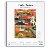 Falls Hollow 1000-piece jigsaw puzzle box by Galison, featuring a colorful illustration of a small autumn village with houses, a church, trees in fall colors, and a gazebo.