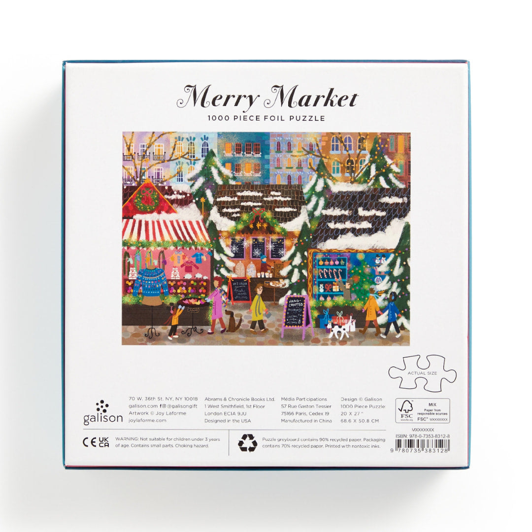 Galison Puzzles - Merry Market 1000 Piece Foil Jigsaw Puzzle - The Puzzle Nerds  