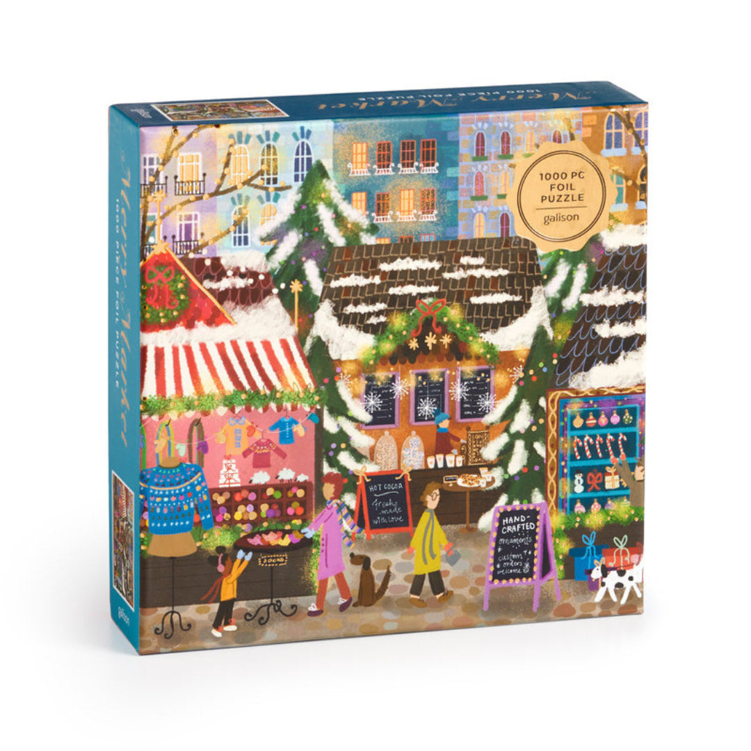 Galison Puzzles - Merry Market 1000 Piece Foil Jigsaw Puzzle - The Puzzle Nerds  