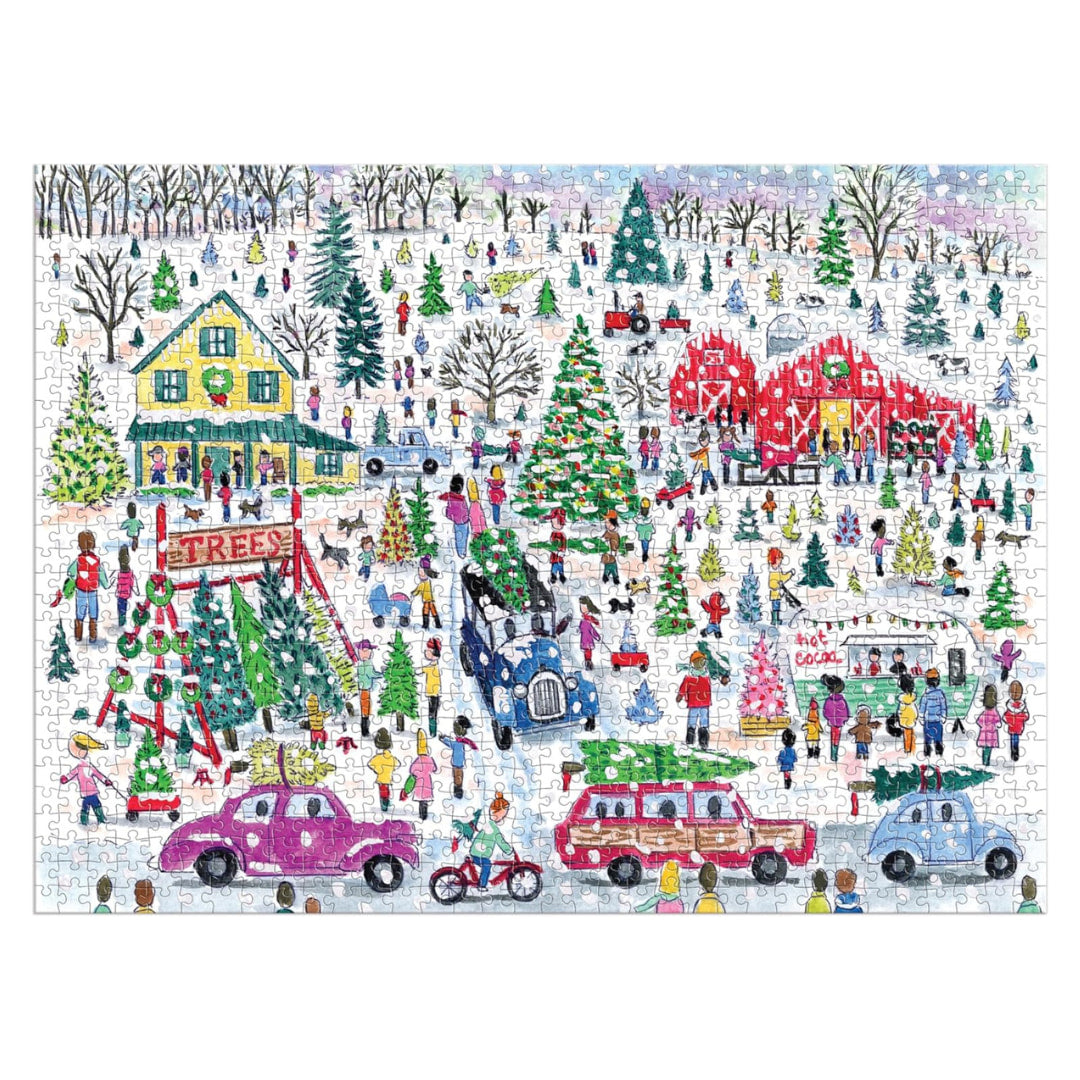 Galison Puzzles - Michael Storrings Christmas Tree Farm 1000 Piece Foil Jigsaw Puzzle - The Puzzle Nerds  