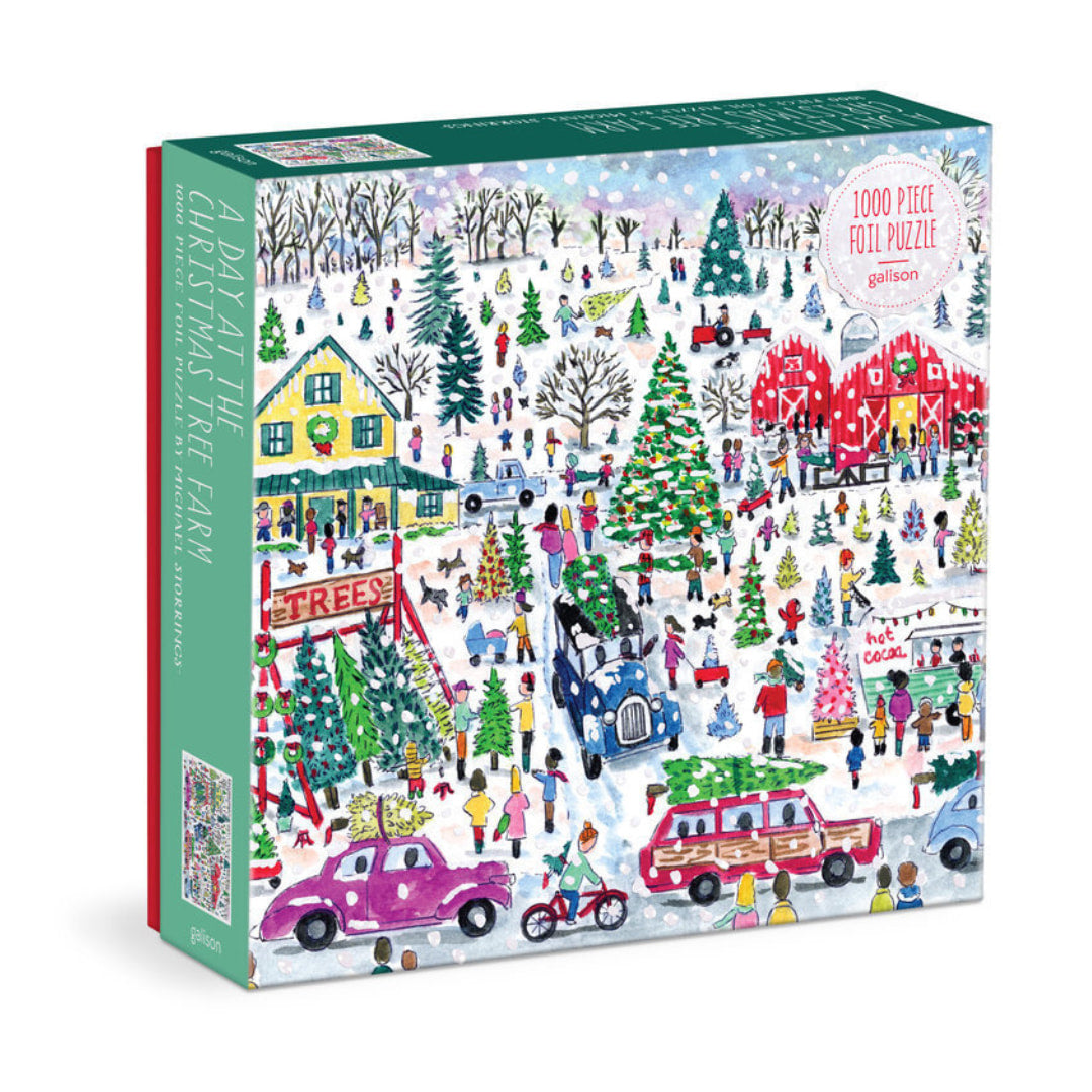 Galison Puzzles - Michael Storrings Christmas Tree Farm 1000 Piece Foil Jigsaw Puzzle - The Puzzle Nerds  