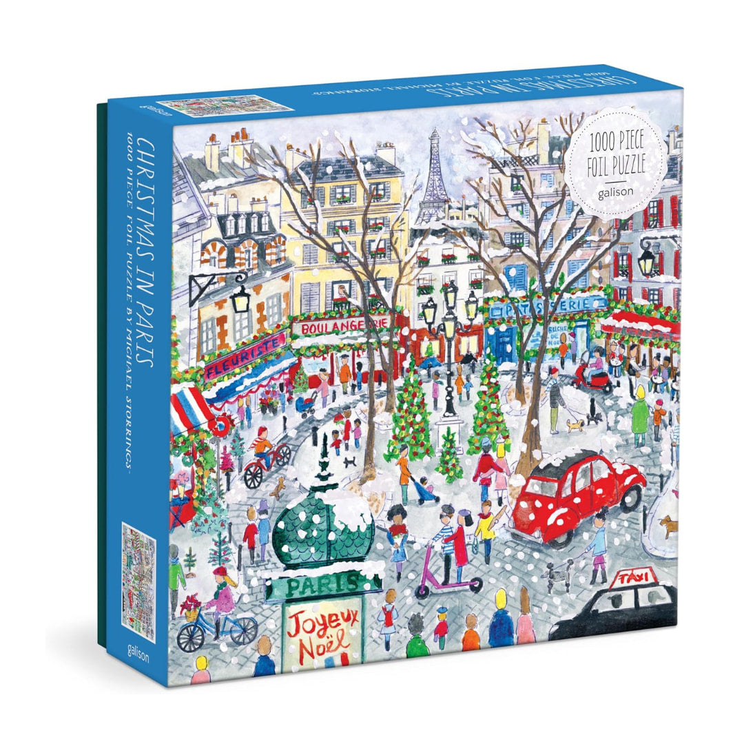 Galison Puzzles - Michael Storrings Christmas in Paris 1000 Piece Foil Puzzle - The Puzzle Nerds  