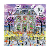 A 500-piece puzzle featuring Michael Storrings' illustration of a haunted house.
