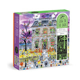  A 500-piece puzzle featuring Michael Storrings' illustration of a haunted house . The specialized glow-in-the-dark feature reveals hidden elements when lights dim. 
