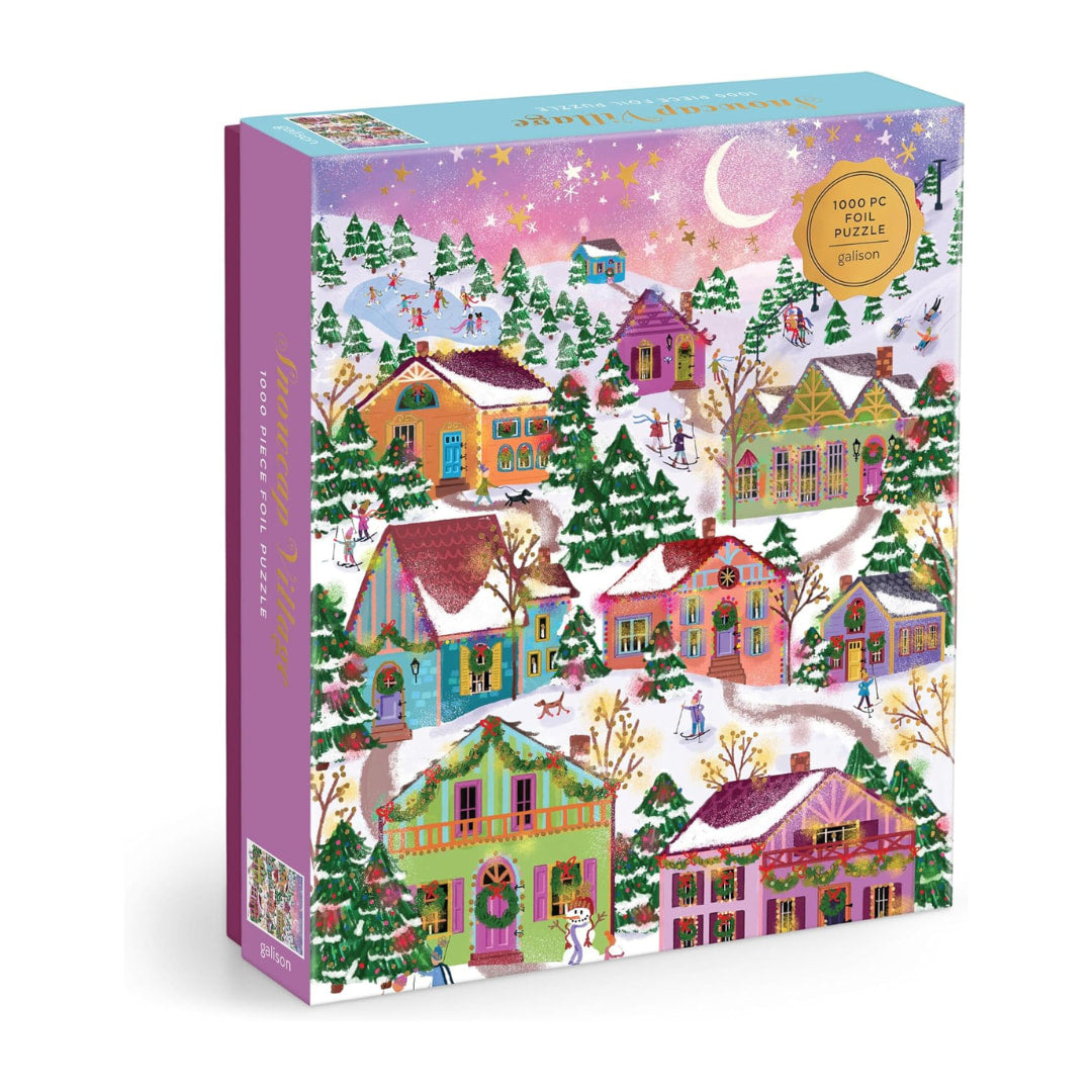 Galison 1000 piece jigsaw puzzle with a snowy village illustration