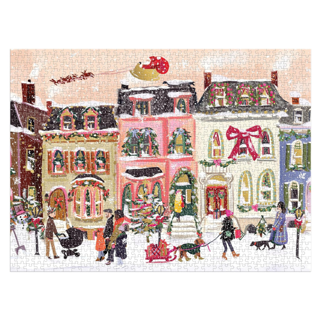 Snow Fall on Main Street 1000 piece puzzle of a snowy street scene at the holidays