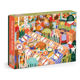 A 1000-piece jigsaw puzzle box titled 'Thankful Table' by Melissa & Doug, featuring a colorful illustration of a decorated dining table with autumn decorations and a roasted turkey.