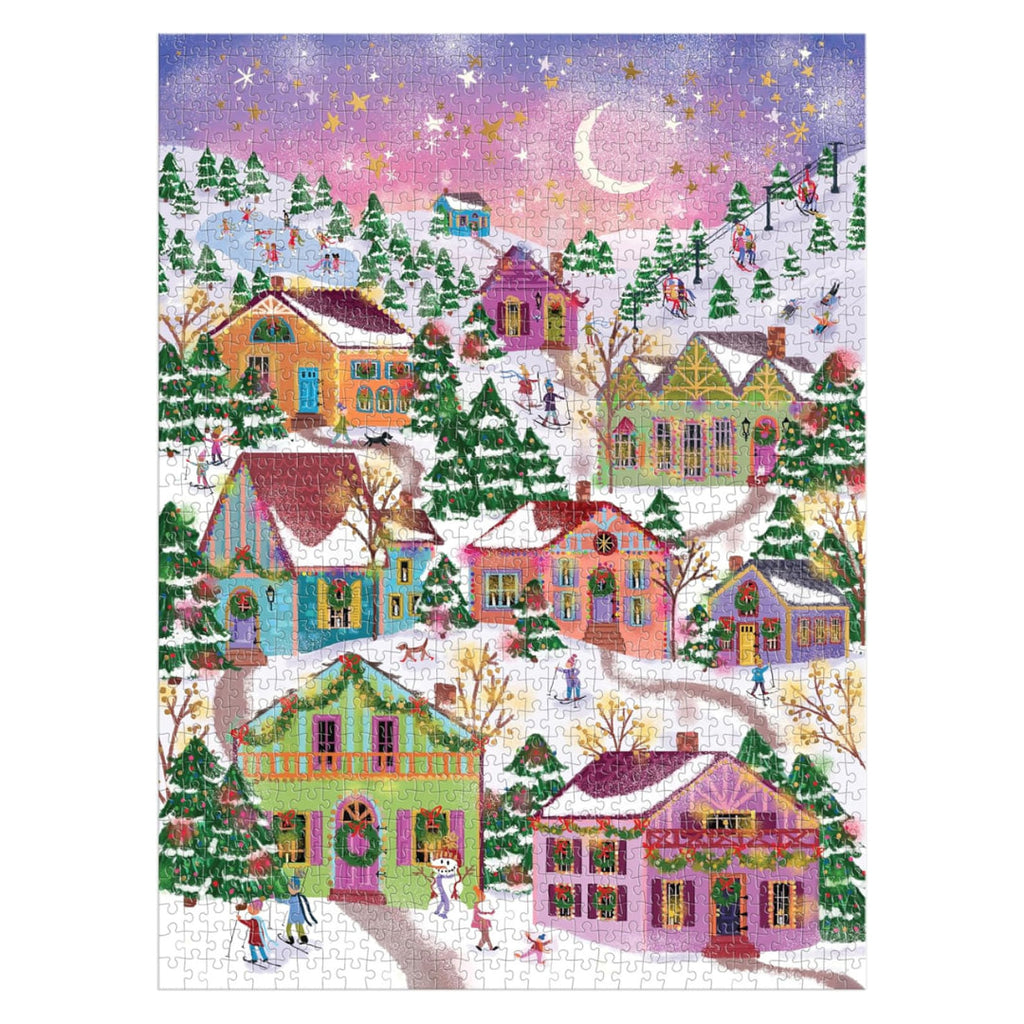Galison 1000 piece jigsaw puzzle with a snowy village illustration
