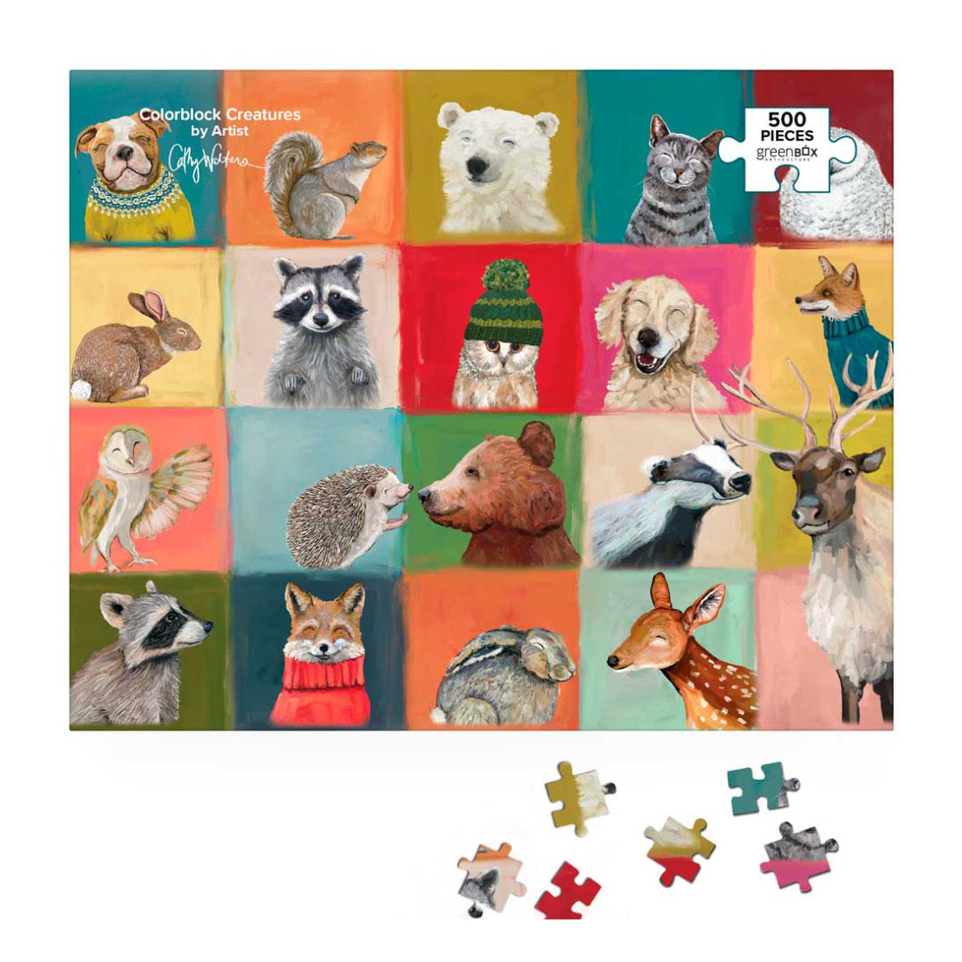 Greenbox - Colorblock Creatures 500 Piece Puzzle - The Puzzle Nerds 