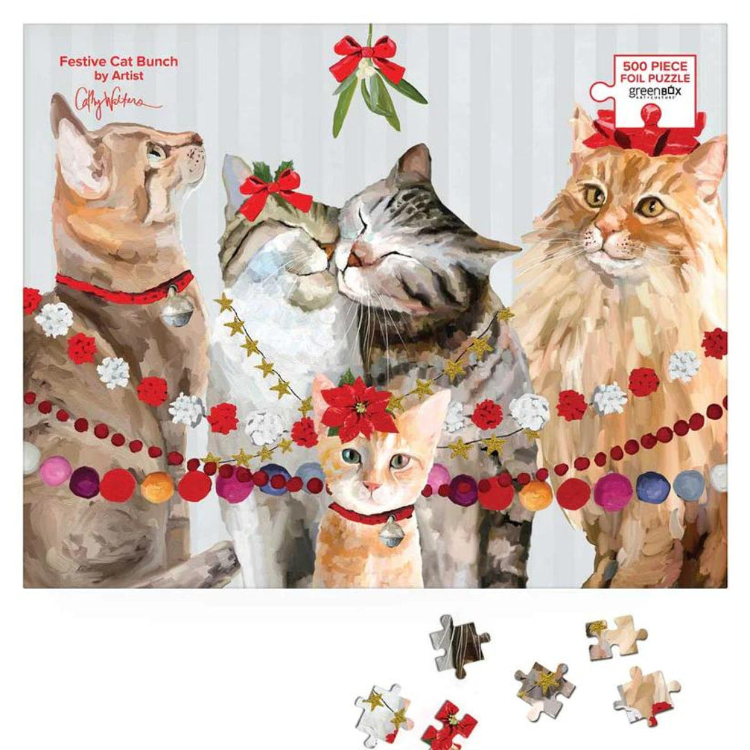 Greenbox  - Festive Cat Bunch 500 Piece Foil Puzzle  - The Puzzle Nerds 