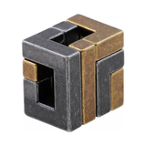 Metallic cube with two-tone finish on a white background