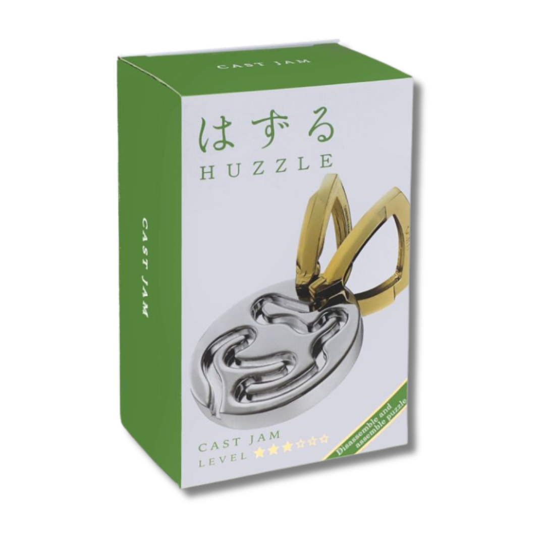 Huzzle puzzle packaging with green and white design
