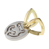 Two gold and silver keychains on a white background