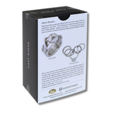 Hanayama puzzle packaging with instructions and product images on a white background