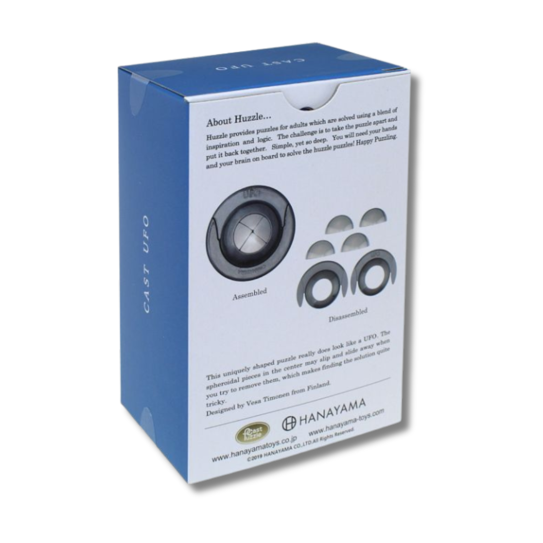 Hanayama puzzle packaging with blue and white design