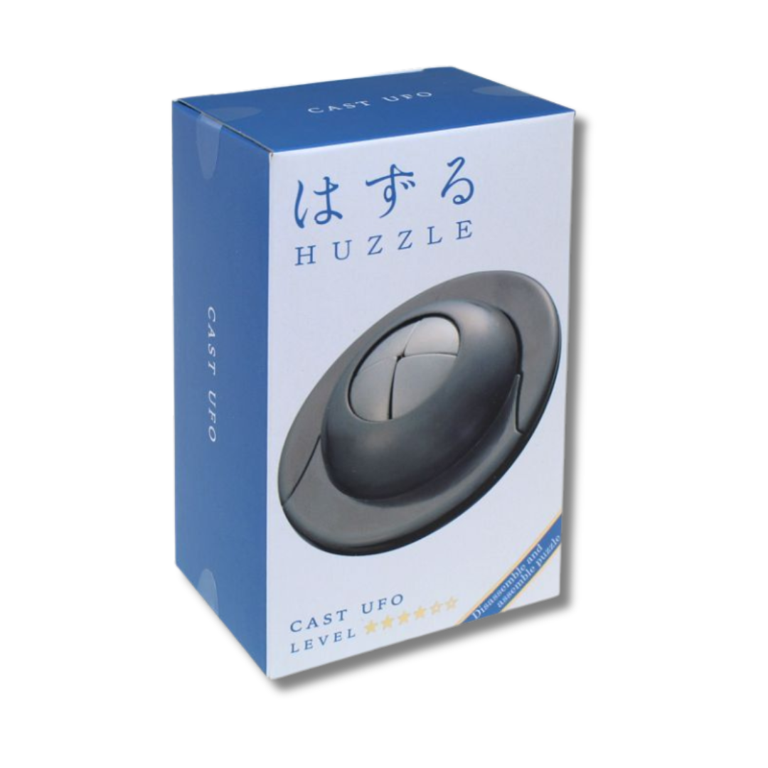 Box of Huzzle game with blue and white design